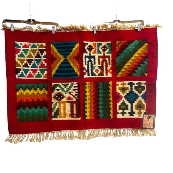 Tunisian Tribal Wool Rug|Tapestry Vintage Hand Crafted Textile Art|Red Bohemian - Picture 2 of 3